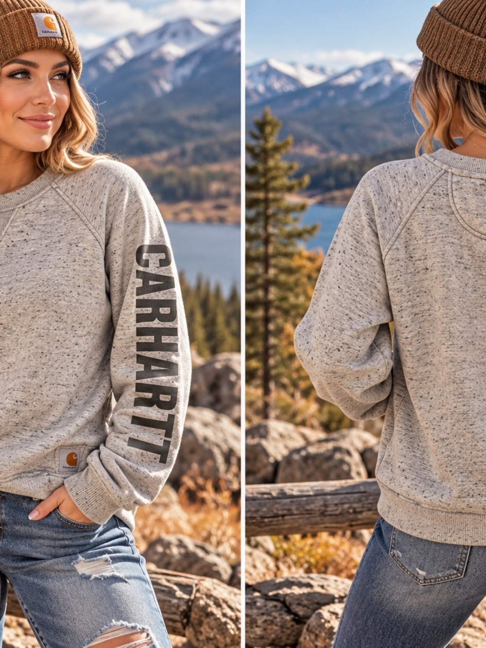 Carhartt Women's Light Heather Gray Logo Sleeve Crewneck Sweatshirt